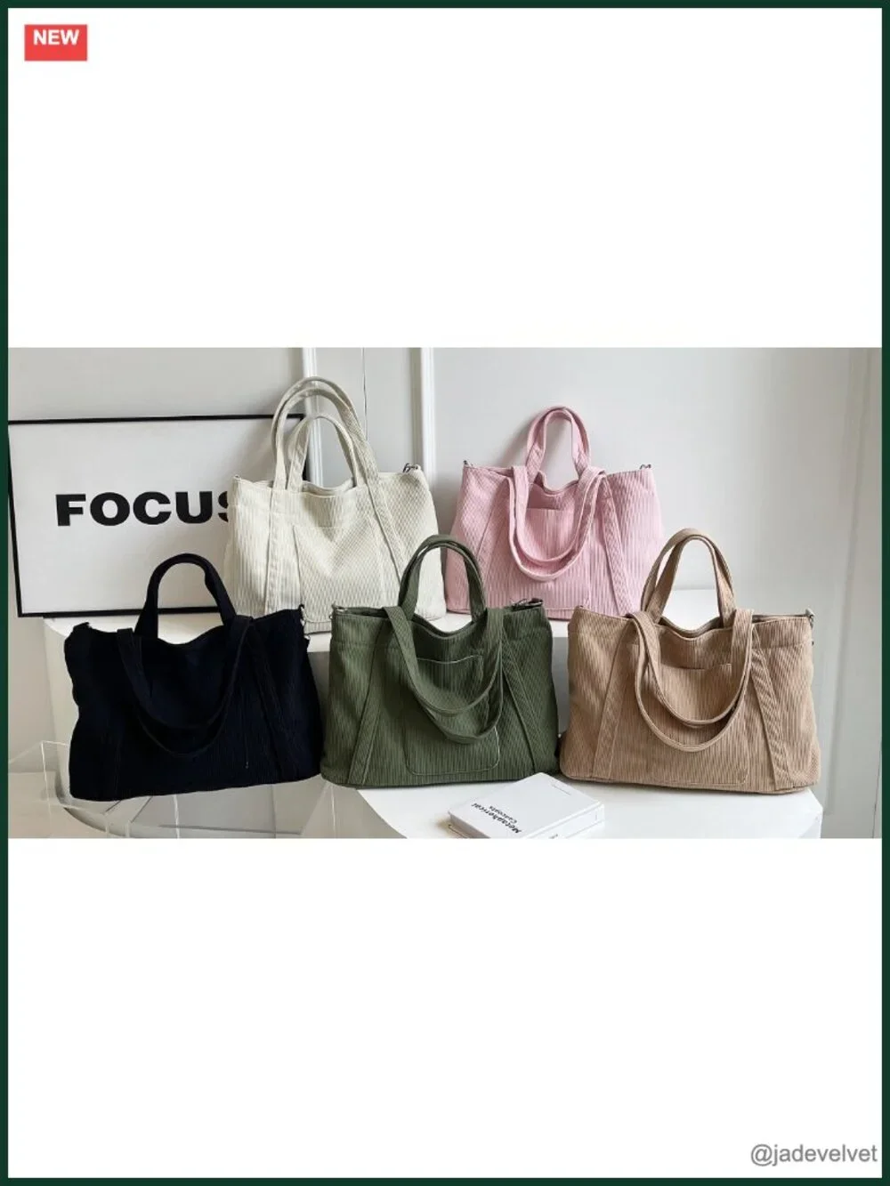 Large Corduroy Tote Bag Zippered Crossbody Shoulder Hobo Handbag